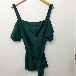 Shein Curve Beautiful Cold Shoulder V Neck Teal Blouse with Belt Size 4X